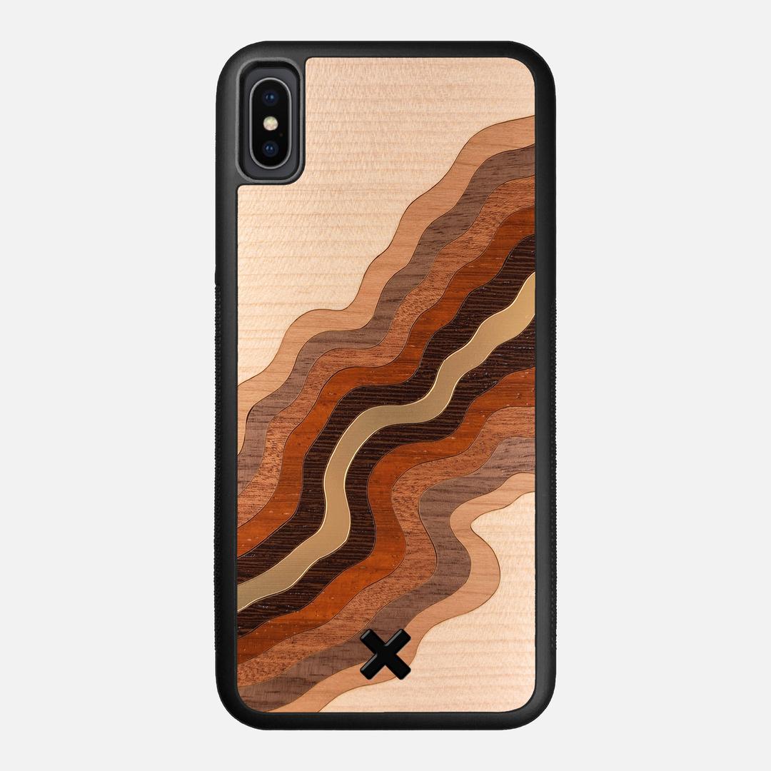 Canyon Case for the Apple iPhone XS Max featuring a flowing Gold, Maple, Cherry, Walnut, Sapele, Padauk, and Wenge Wood backer with the Keyway X Mark#Phone Model_iPhone XS Max