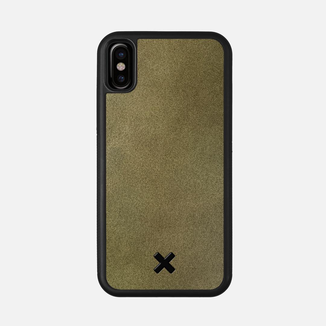 Olive Leather Case for the Apple iPhone X featuring a Genuine Leather backer with the Keyway X Mark#Phone Model_iPhone X
