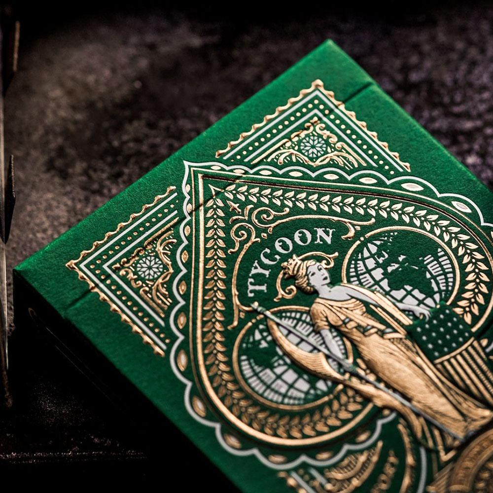 KEYWAY | Theory 11 - Green Tycoon Premium Playing Cards Macro shot of Box Embossing