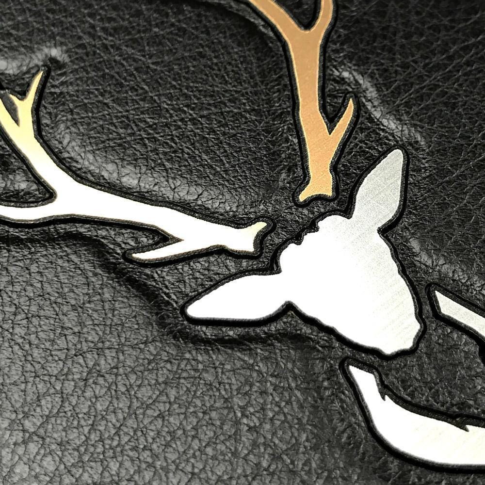 Zoomed in detailed shot of the Arcan Black Leather iPhone 15 Pro Max MagSafe Case by Keyway Designs