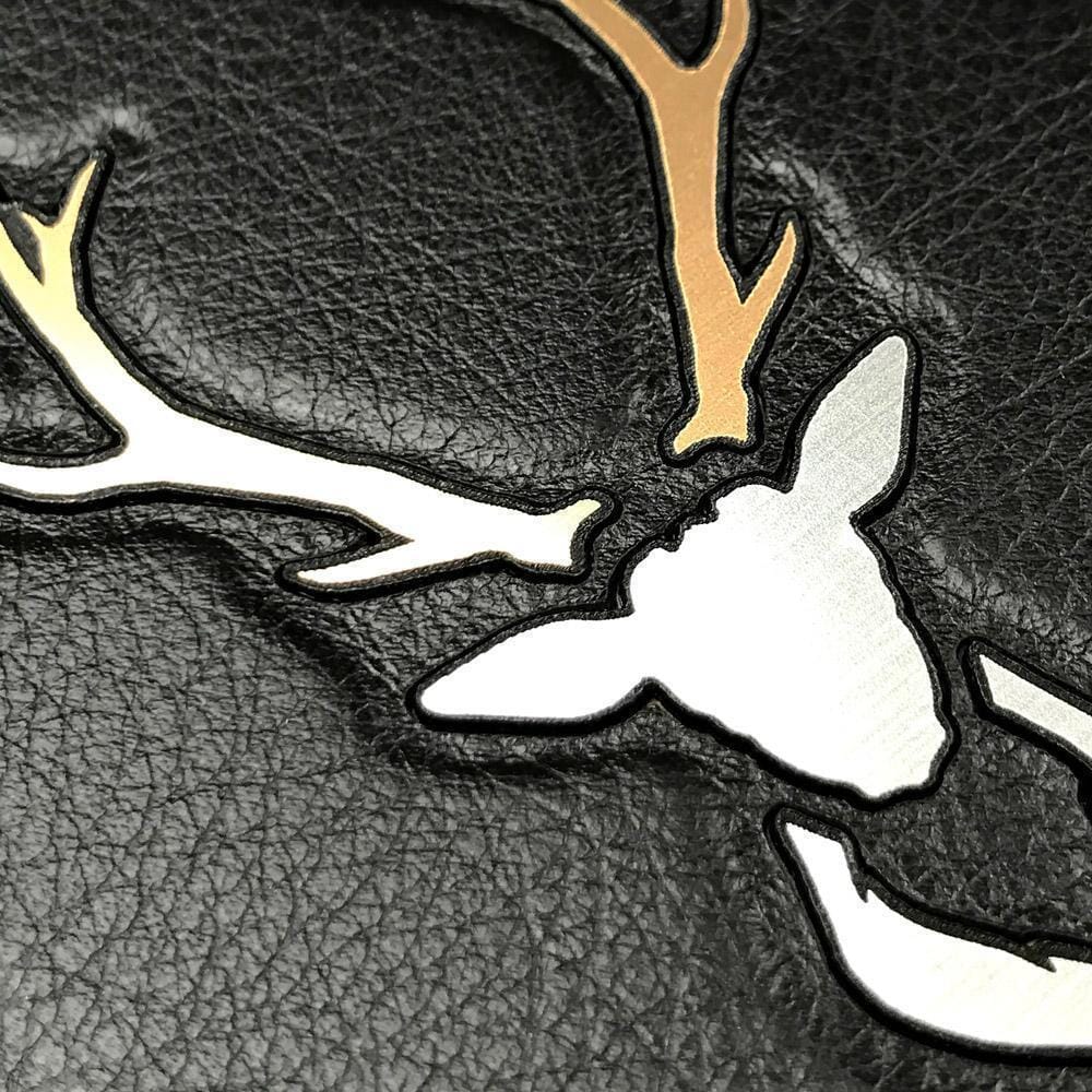 Zoomed in detailed shot of the Arcan Black Leather iPhone 13 Pro Max Case by Keyway Designs