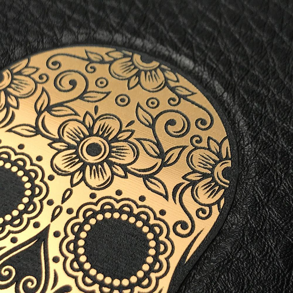 Zoomed in detailed shot of the Auric Black Leather iPhone 12 Pro Max Case by Keyway Designs