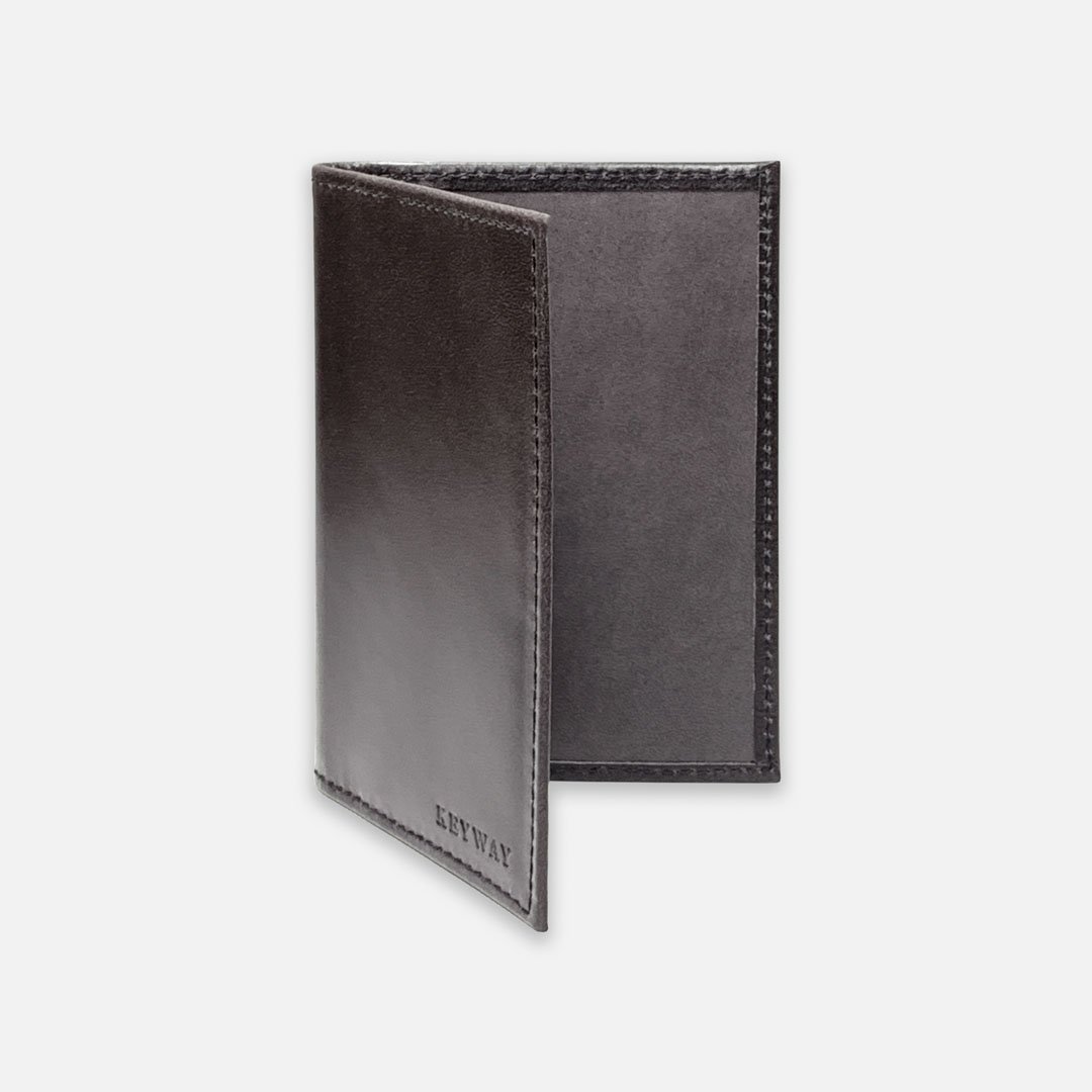 Keyway Full-grain Leather Passport Wallet, Charcoal, front