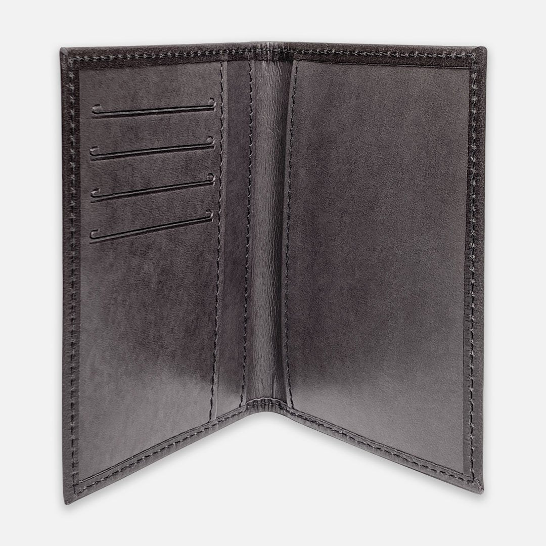 Keyway Full-grain Leather Passport Wallet, Charcoal, inside view of card slots