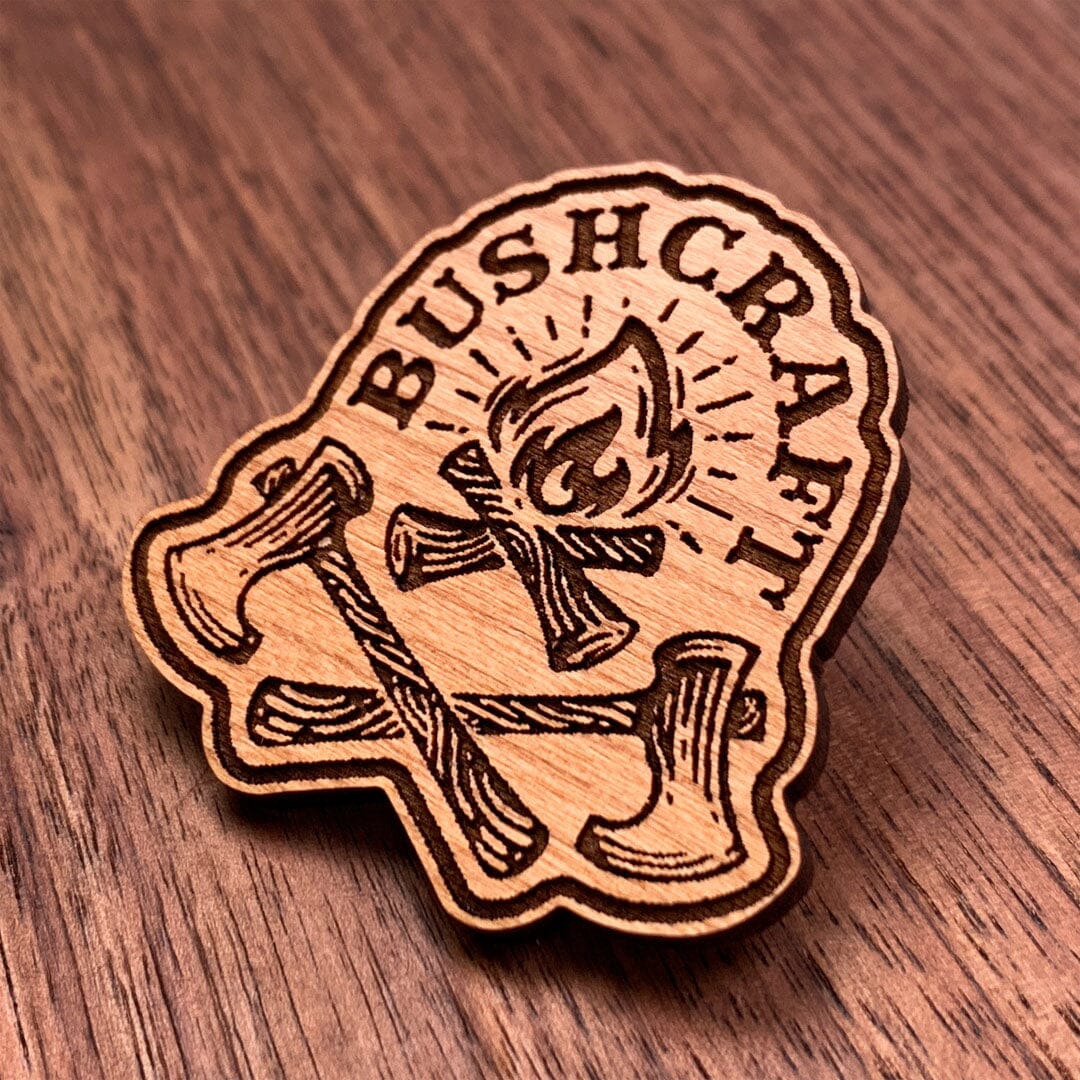 Bushcraft - Keyway Engraved Wooden Pin in Cherry, Zoomed in View