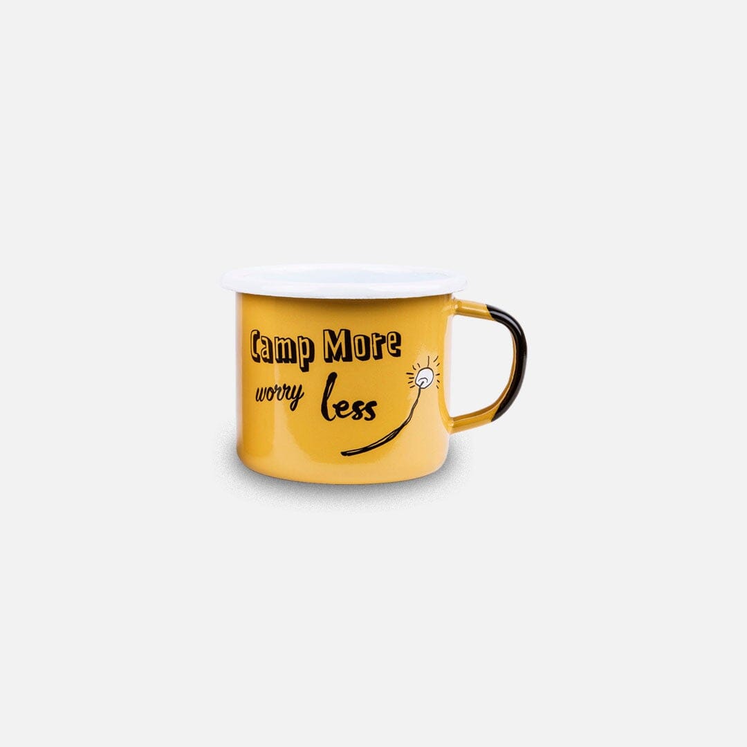 KEYWAY | Sierra Outfitters - Camp More Worry Less Enamel Mug, Handcrafted by Artisans in Poland, Front View
