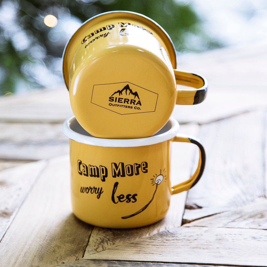 KEYWAY | Sierra Outfitters - Camp More Worry Less Enamel Mug, Handcrafted by Artisans in Poland, Multi-coloured View