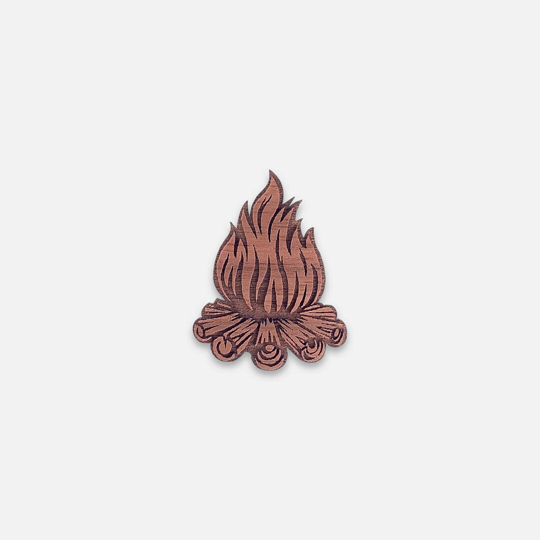 Campfire - Keyway Engraved Wooden Pin in Walnut, Front View