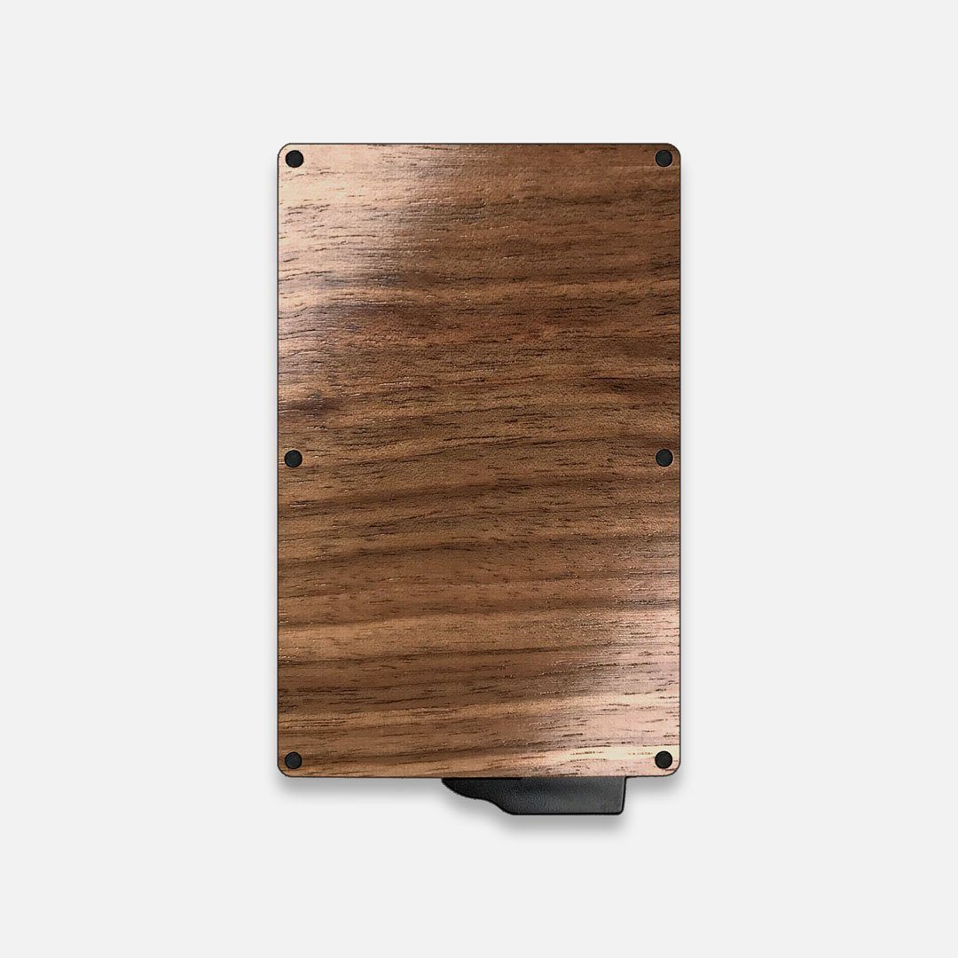 Walnut Wood & Aluminum Card Holder with Money Clip, Back View