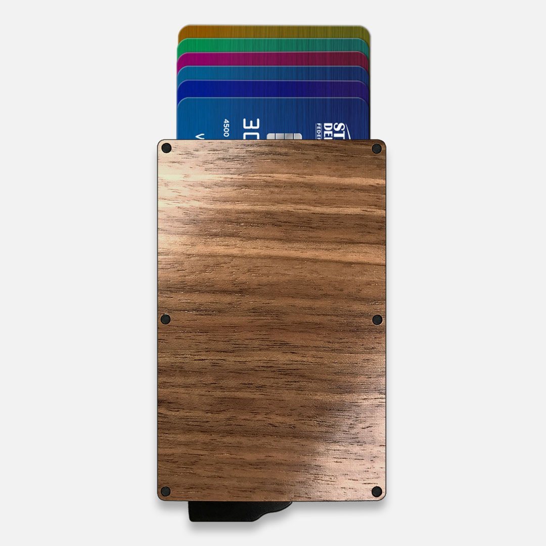 Walnut Wood & Aluminum Card Holder, Front View