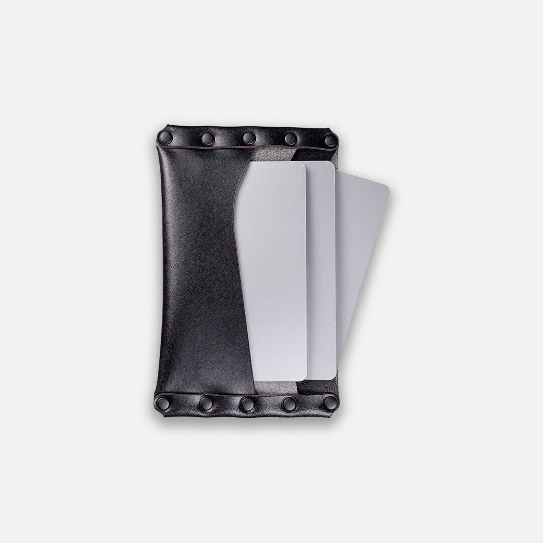 Keyway Full-grain Riveted Leather Card Holder, Charcoal, inside view of card slots