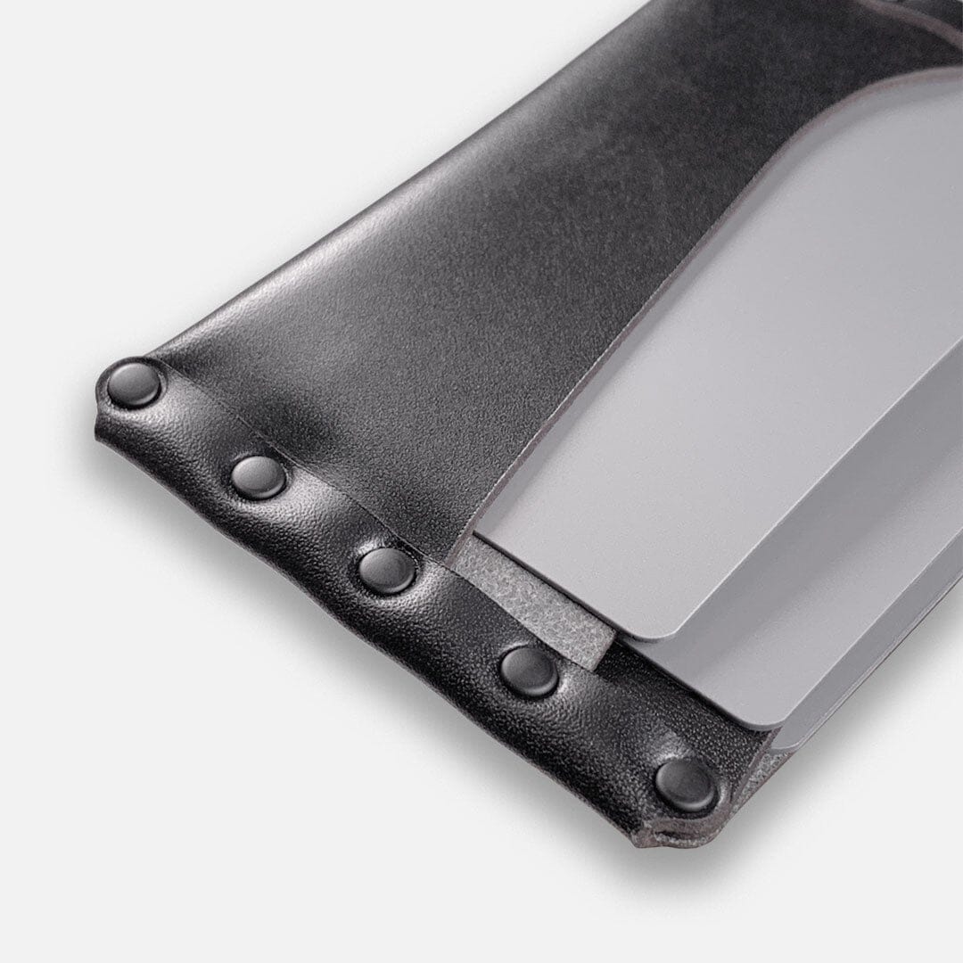Keyway Full-grain Riveted Leather Card Holder, Charcoal, detailed shot of riveting