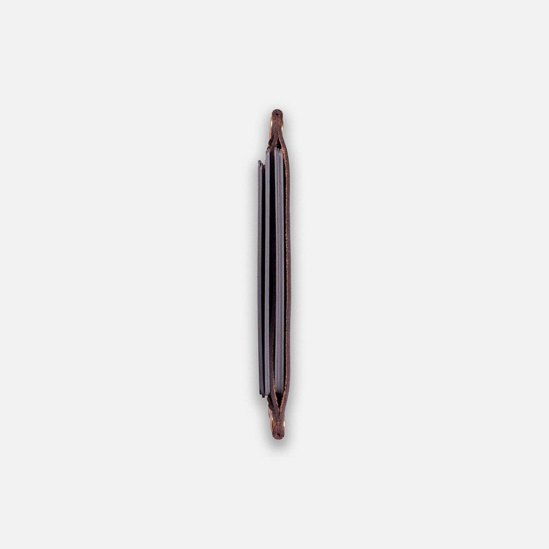 Keyway Full-grain Riveted Leather Card Holder, Charcoal, detailed shot of thickness