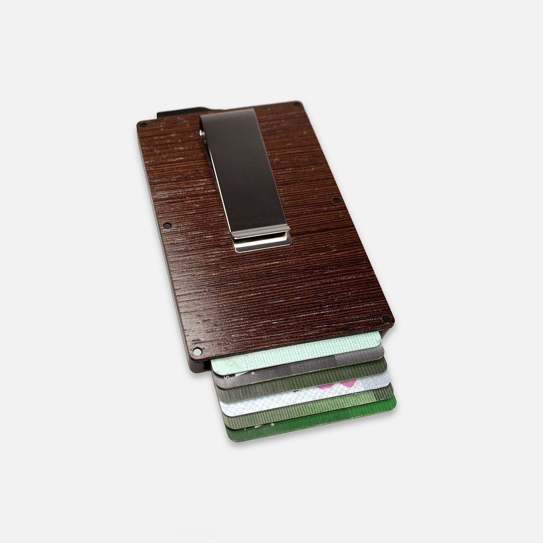 Wenge Wood & Aluminum Card Holder with Money Clip, Front View