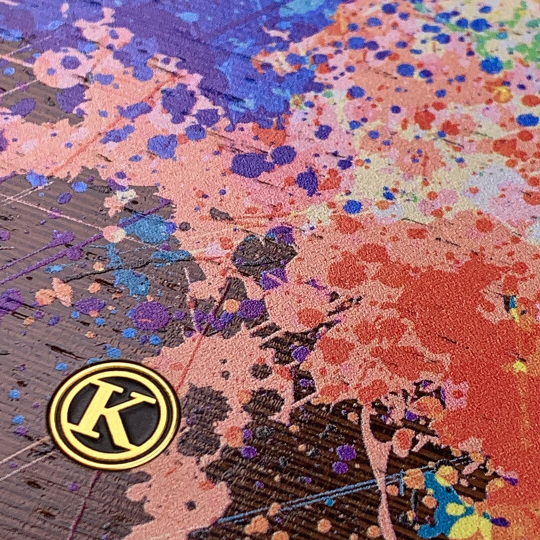Zoomed in detailed shot of the realistic paint splatter 'Chroma' printed Wenge Wood Galaxy Note 20 Case by Keyway Designs