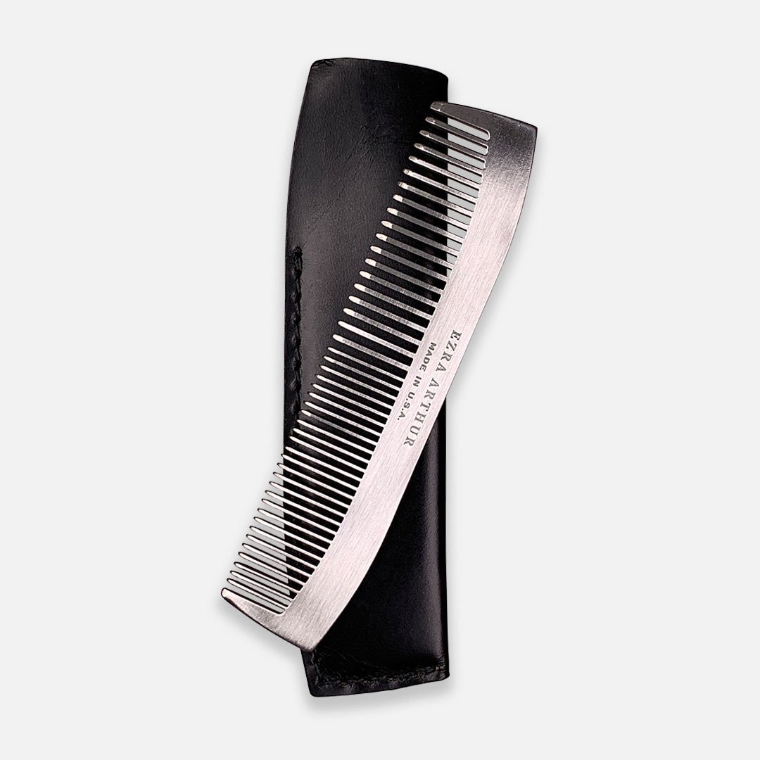 Ezra Arthur - No.1827 Pocket Comb in Jet Black Horween Leather, Handcrafted in the USA