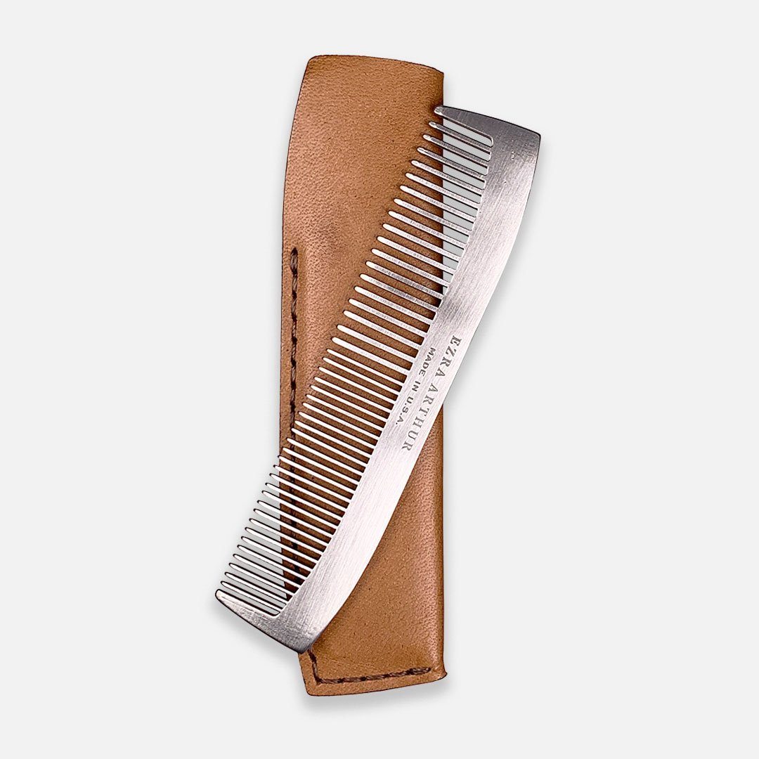 Ezra Arthur - No.1827 Pocket Comb in Whiskey Brown Horween Leather, Handcrafted in the USA