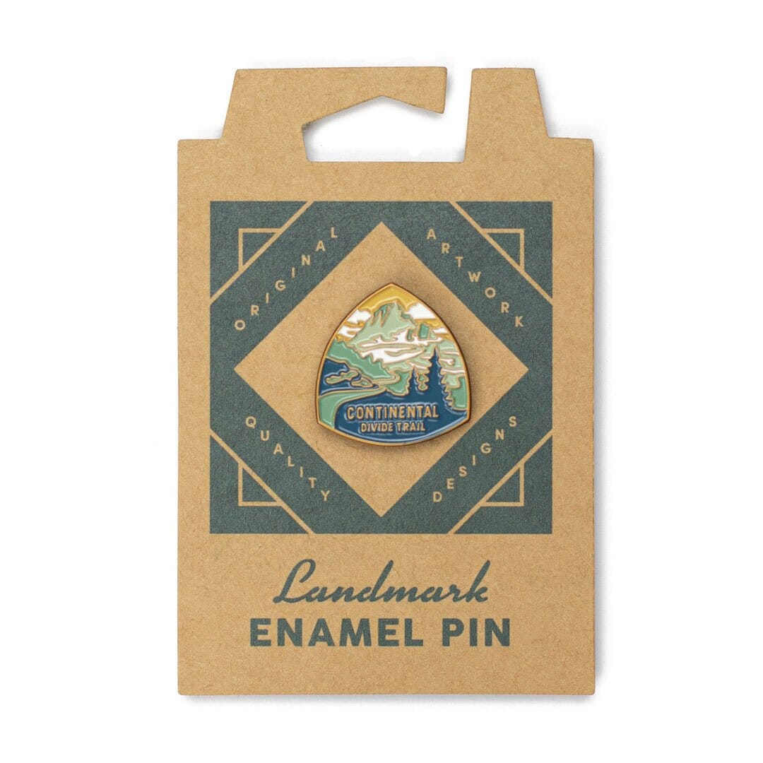 Continental Divide Trail Enamel Pin by The Landmark Project, Front Packaging View