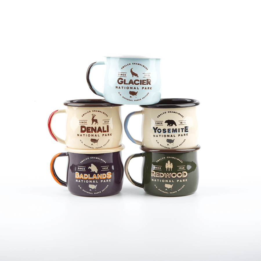 KEYWAY | Emalco - Badlands Bellied Enamel Mug, Handcrafted by Artisans in Poland, Outdoor Stacked Group Shot