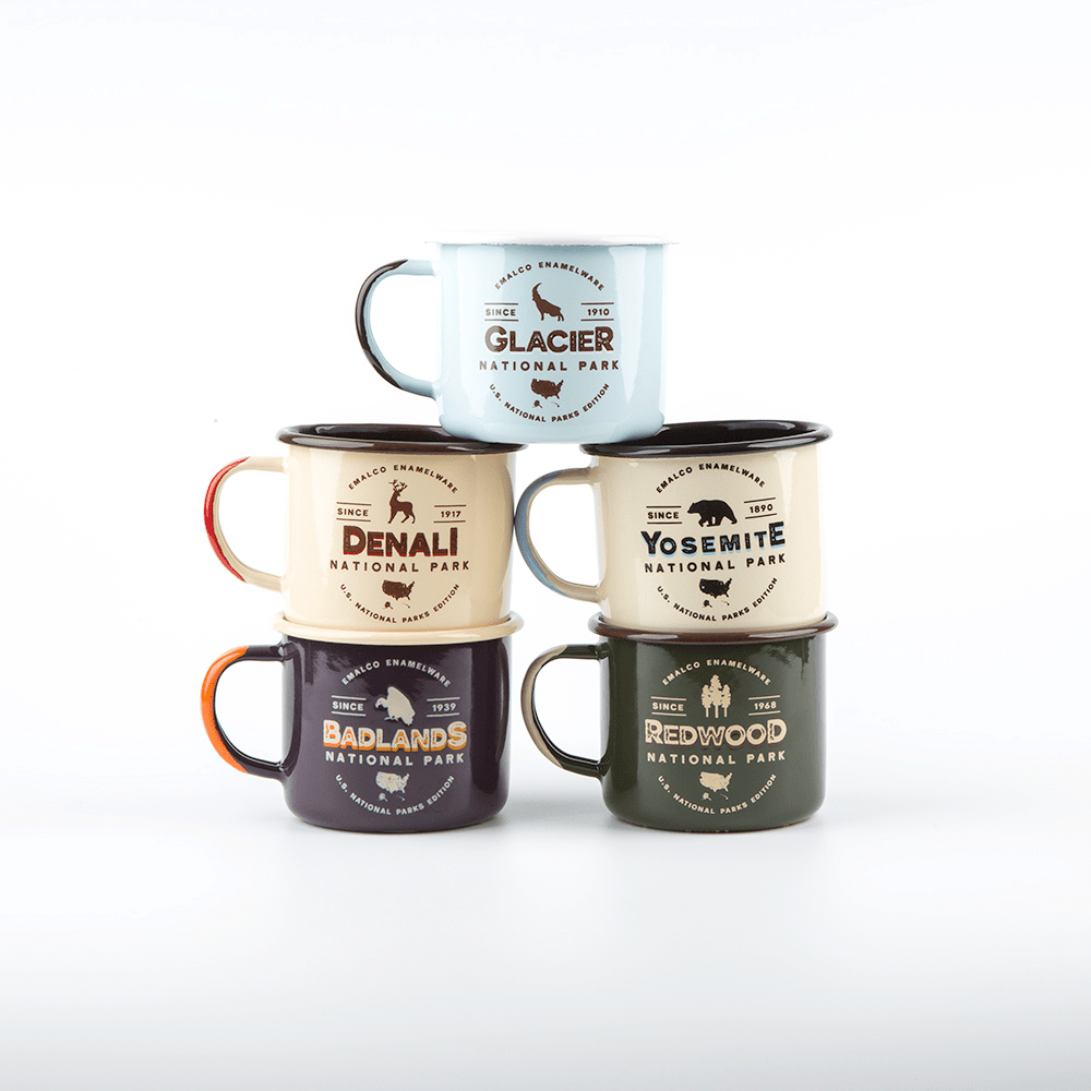 KEYWAY | Emalco - Denali Large Enamel Mug, Handcrafted by Artisans in Poland, Outdoor Stacked Group Shot
