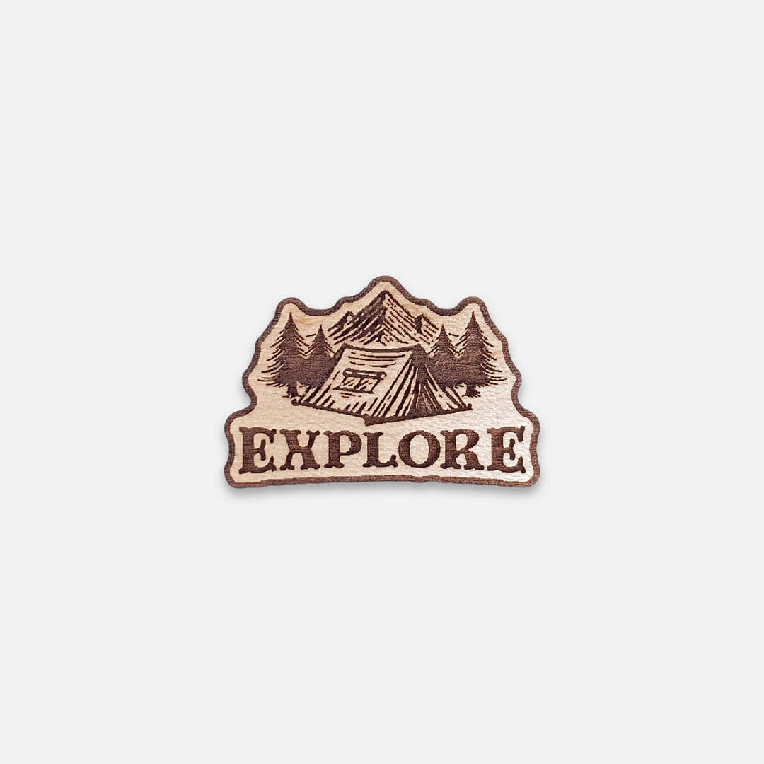 Explore - Keyway Engraved Wooden Pin in Maple, Front View