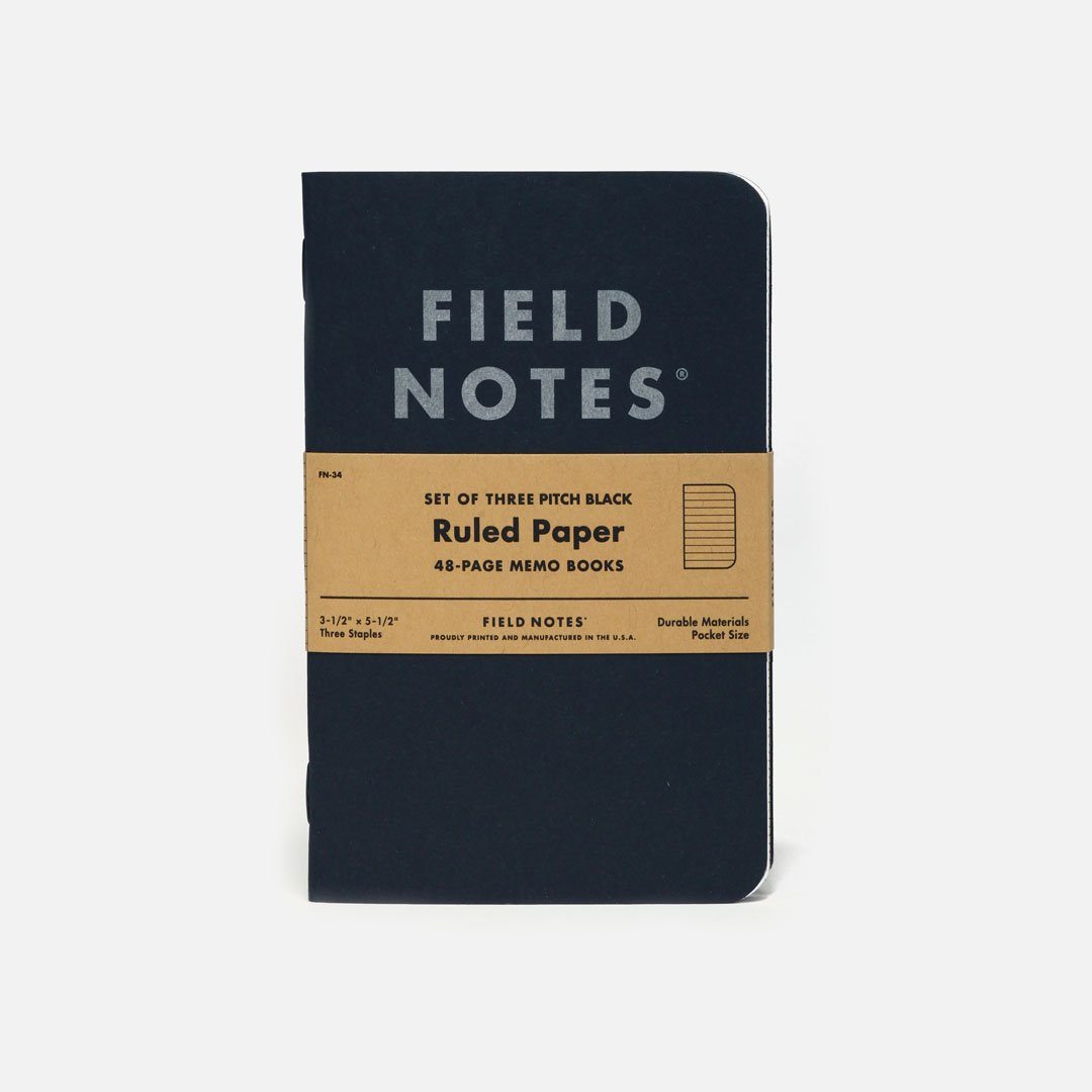 Field Notes - Pitch Black, USA Made Pocket Notebook, Front View