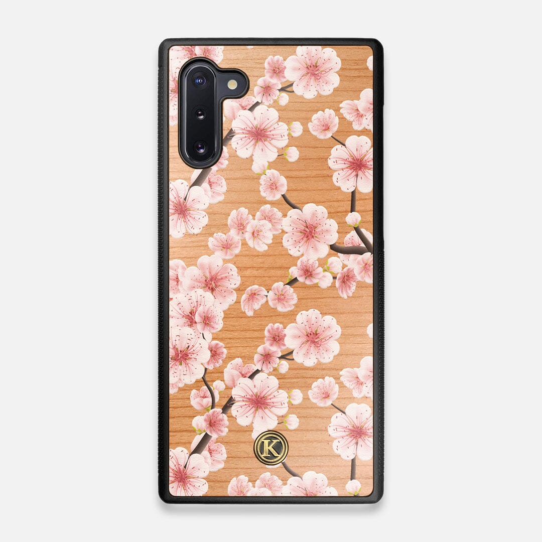 Front view of the Sakura Printed Cherry-blossom Cherry Wood Galaxy Note 10 Case by Keyway Designs