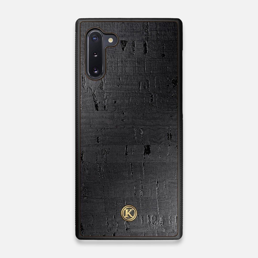 Front view of the dyed black natural cork Galaxy Note 10 Case by Keyway Designs