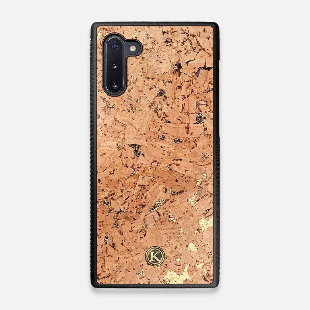 Front view of the gold fleck natural cork Galaxy Note 10 Case by Keyway Designs