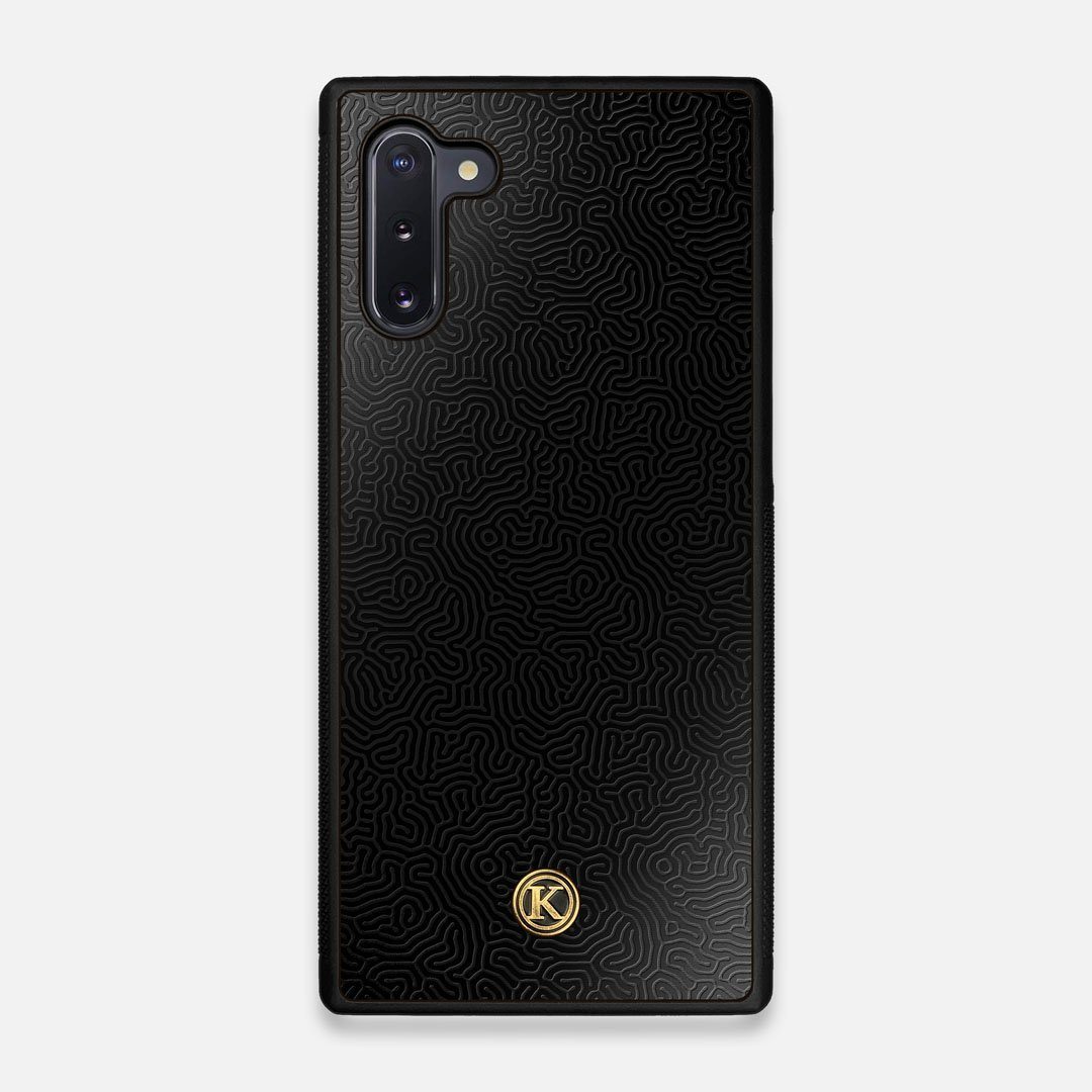 Front view of the highly detailed organic growth engraving on matte black impact acrylic Galaxy Note 10 Case by Keyway Designs