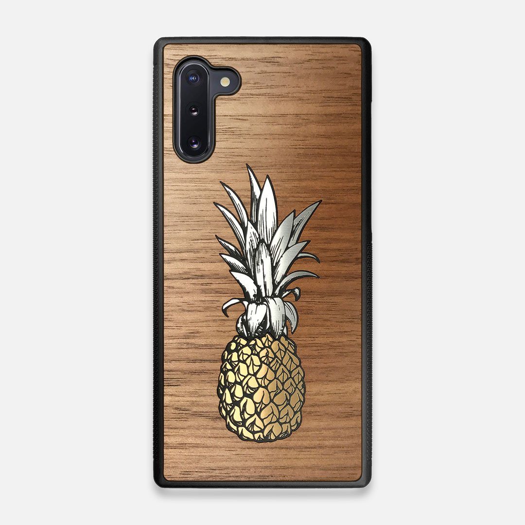 Front view of the Pineapple Walnut Wood Galaxy Note 10 Case by Keyway Designs