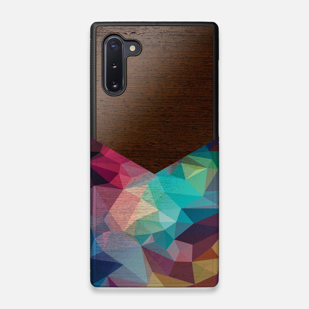 Front view of the vibrant Geometric Gradient printed Wenge Wood Galaxy Note 10 Case by Keyway Designs