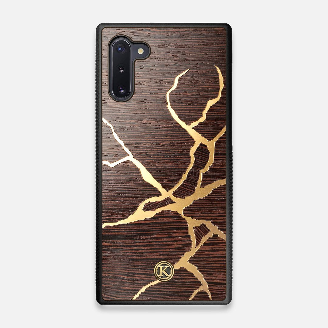 Front view of the Kintsugi inspired Gold and Wenge Wood Galaxy Note 10 Case by Keyway Designs