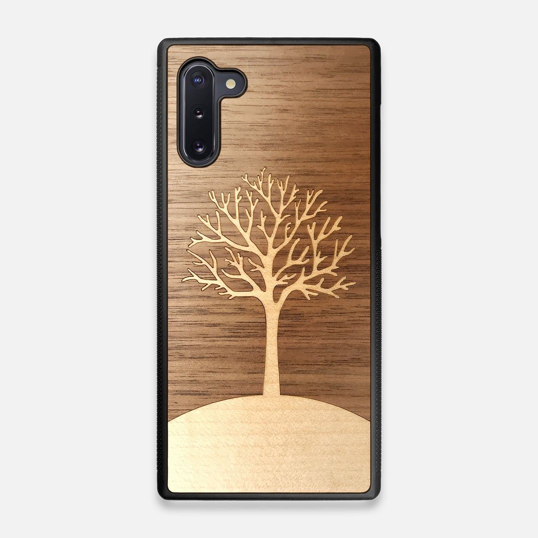 Front view of the Tree Of Life Walnut Wood Galaxy Note 10 Case by Keyway Designs