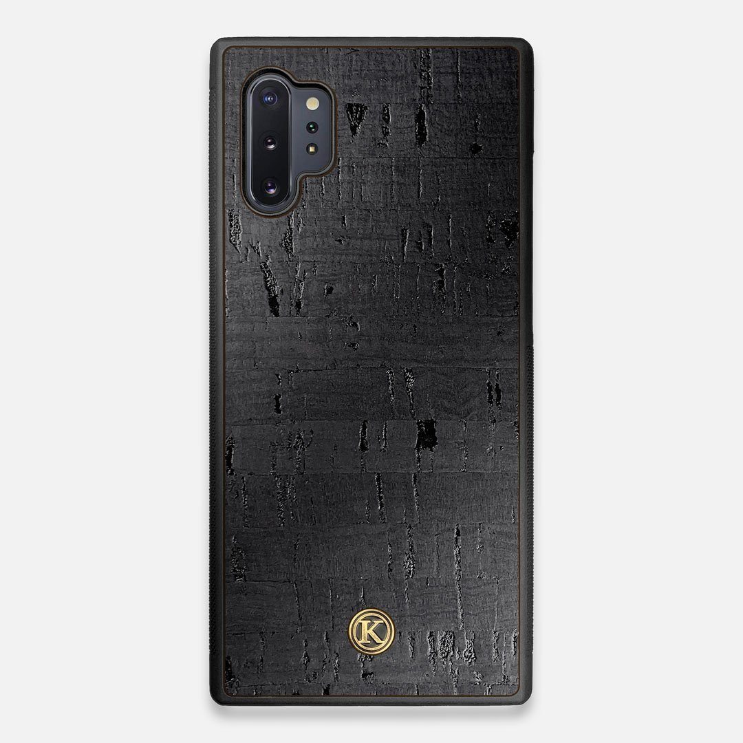 Front view of the dyed black natural cork Galaxy Note 10 Plus Case by Keyway Designs