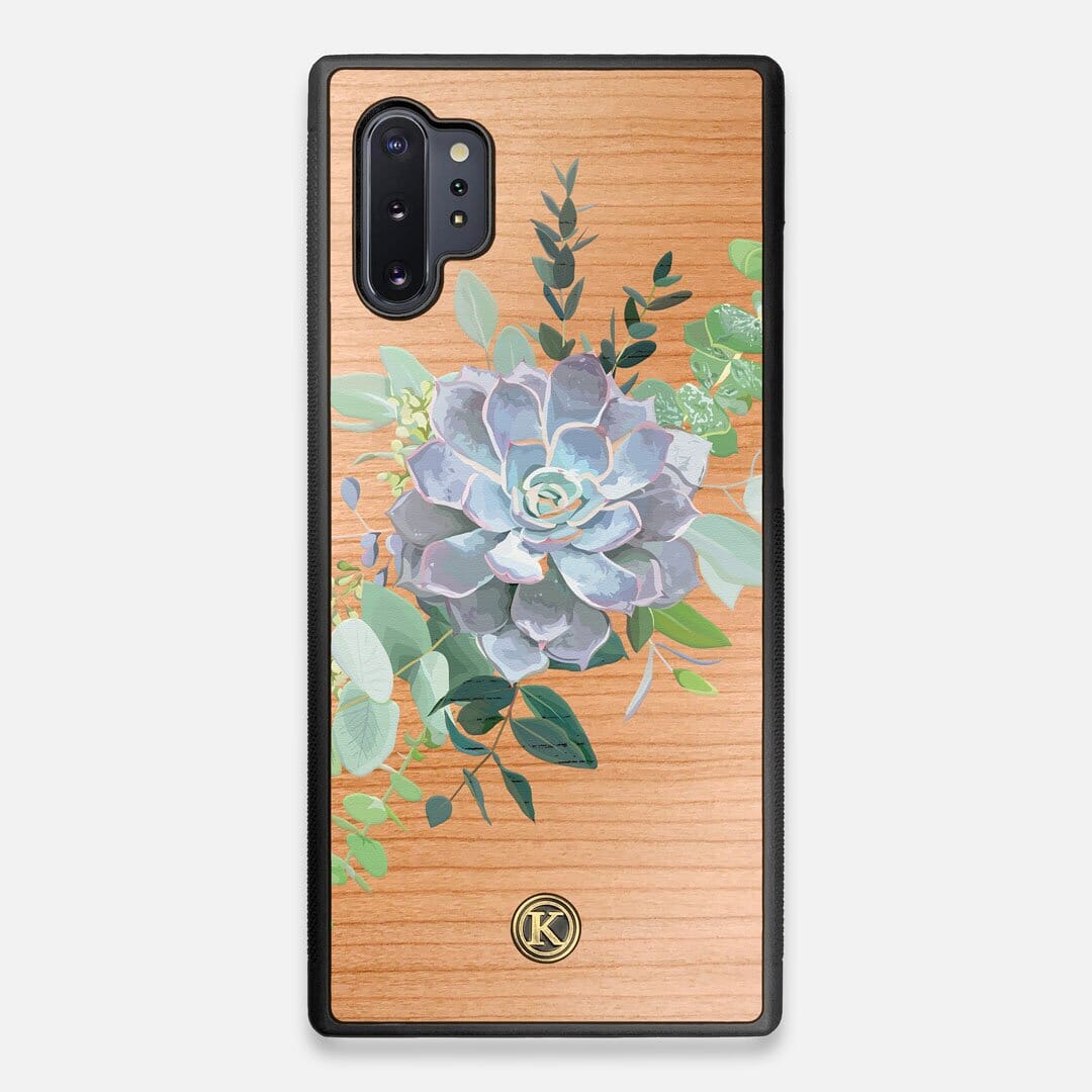 Front view of the print centering around a succulent, Echeveria Pollux on Cherry wood Galaxy Note 10 Plus Case by Keyway Designs