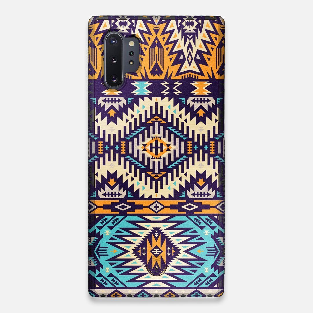Front view of the vibrant Aztec printed Maple Wood Galaxy Note 10 Plus Case by Keyway Designs