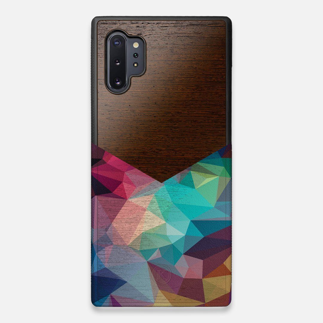 Front view of the vibrant Geometric Gradient printed Wenge Wood Galaxy Note 10 Plus Case by Keyway Designs