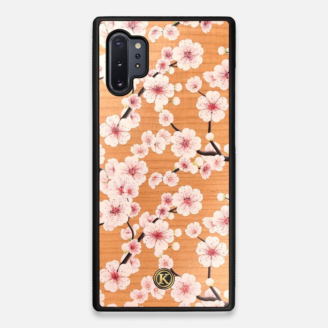 Front view of the Sakura Printed Cherry-blossom Cherry Wood Galaxy Note 10 Plus Case by Keyway Designs