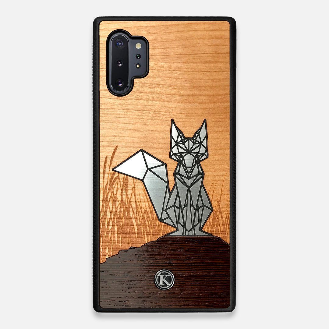 Front view of the Silver Fox & Cherry Wood Galaxy Note 10 Plus Case by Keyway Designs