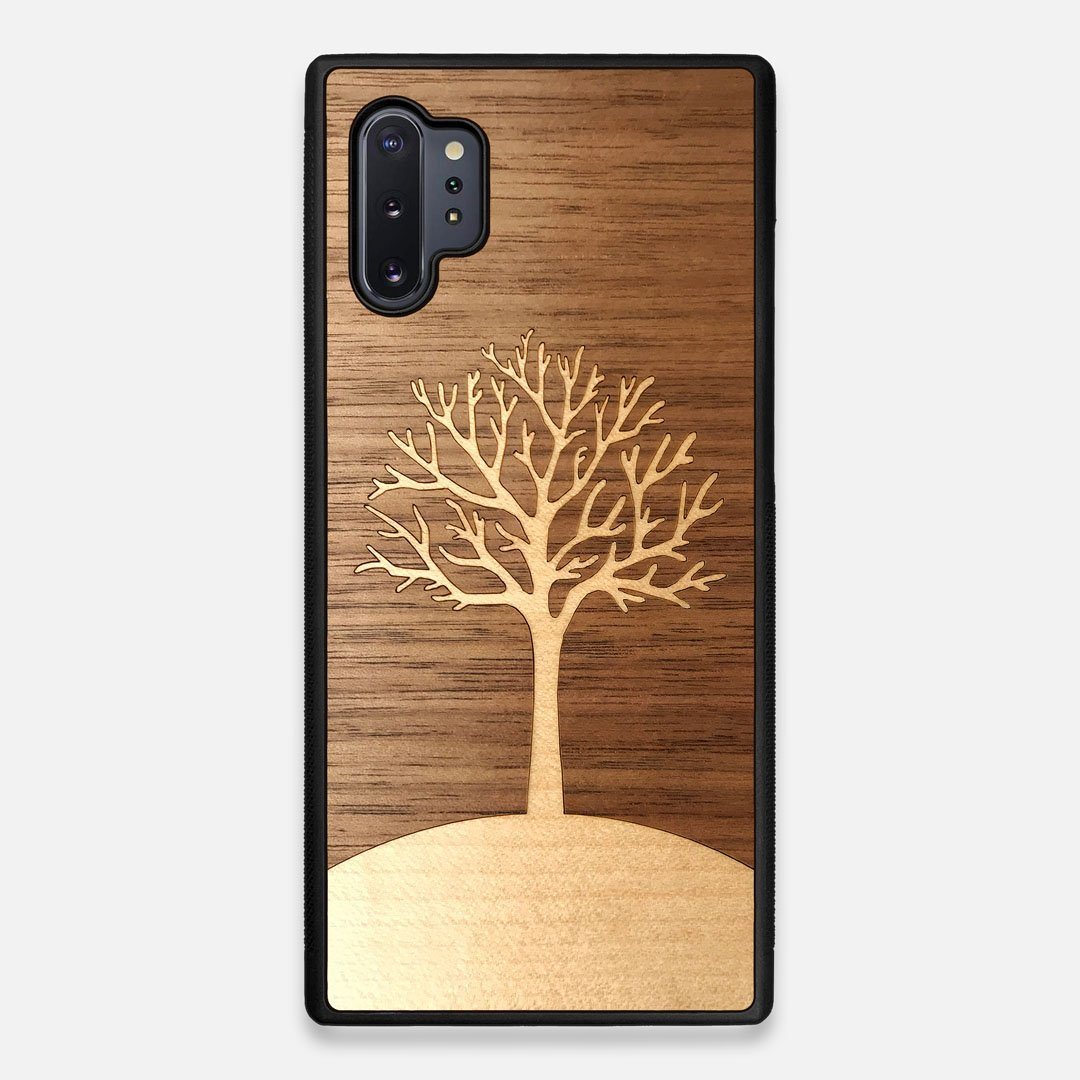 Front view of the Tree Of Life Walnut Wood Galaxy Note 10 Plus Case by Keyway Designs