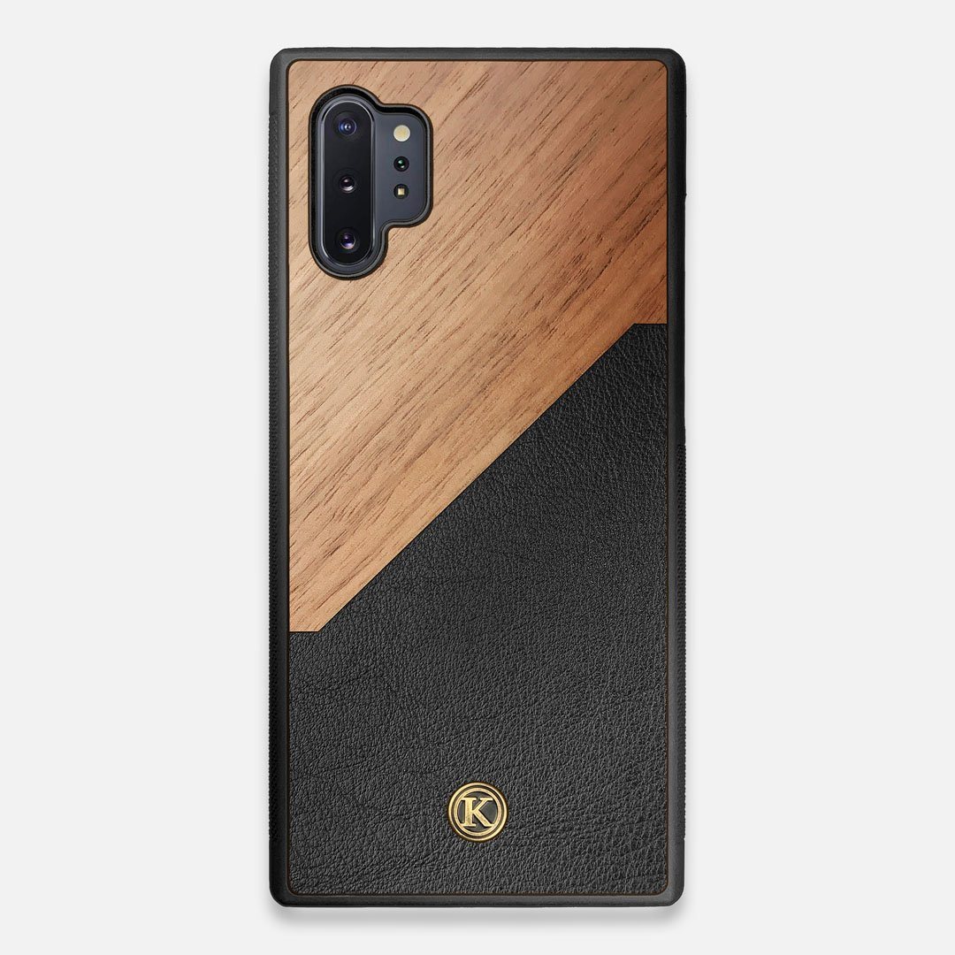 Front view of the Walnut Rift Elegant Wood & Leather Galaxy Note 10 Plus Case by Keyway Designs