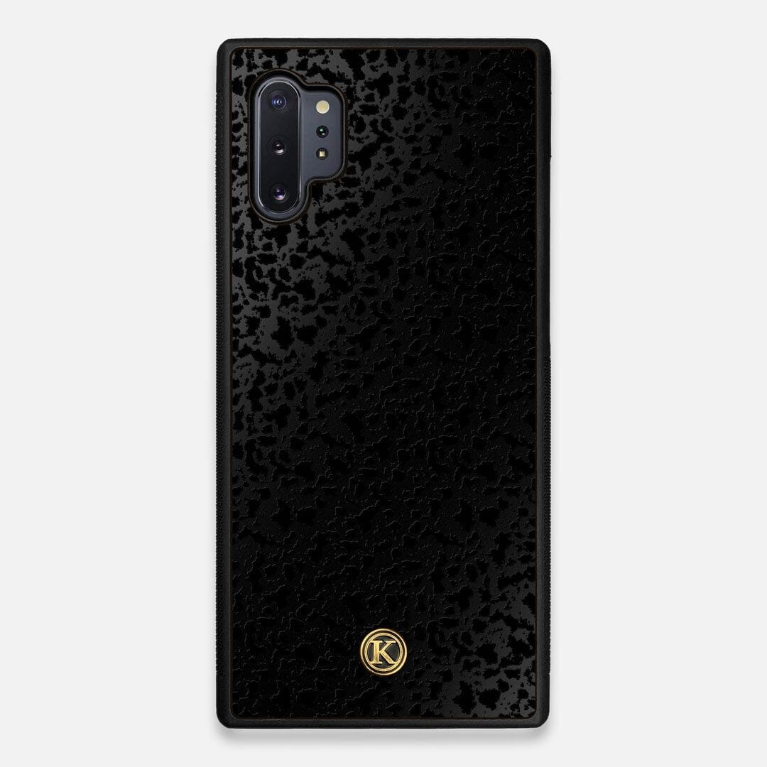 Front view of the white ink flowing botanical print on Cherry wood Galaxy Note 10 Plus Case by Keyway Designs