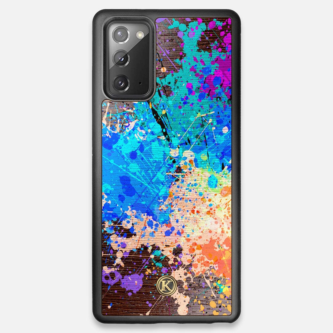 Front view of the realistic paint splatter 'Chroma' printed Wenge Wood Galaxy Note 20 Case by Keyway Designs