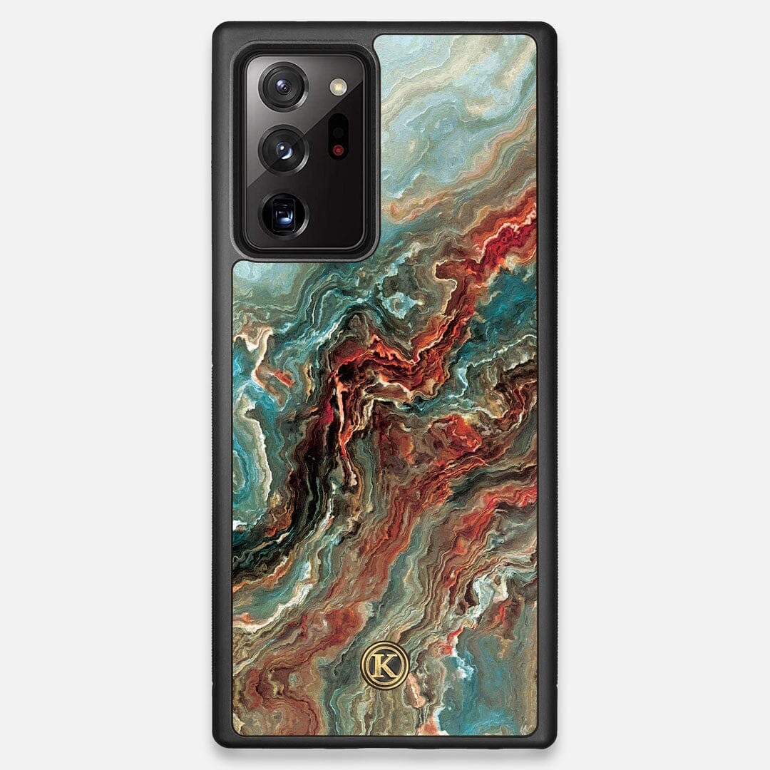 Front view of the vibrant and rich Red & Green flowing marble pattern printed Wenge Wood Galaxy Note 20 Ultra Case by Keyway Designs