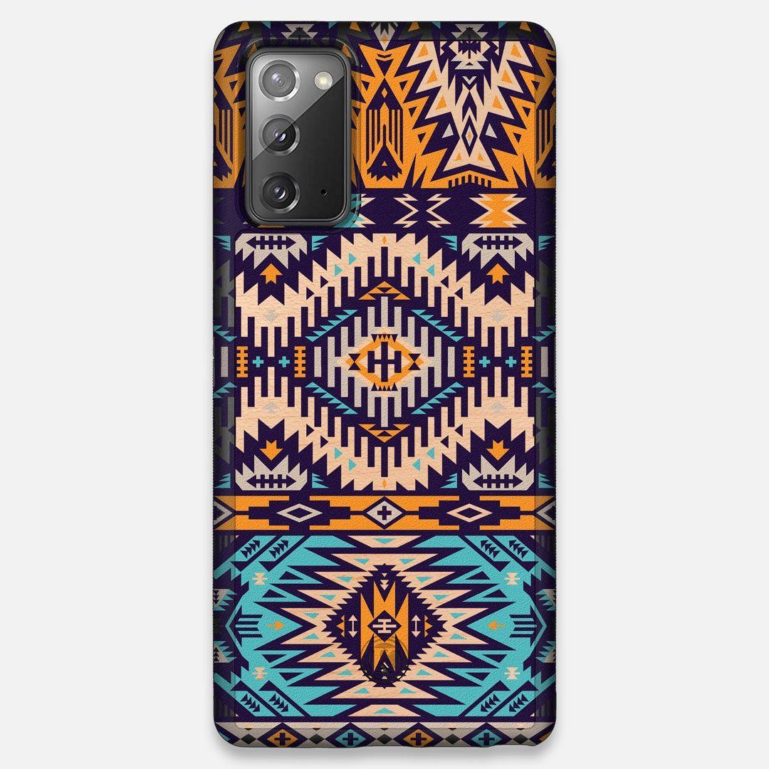 Front view of the vibrant Aztec printed Maple Wood Galaxy Note 20 Case by Keyway Designs