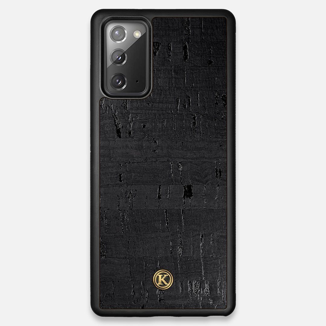 Front view of the dyed black natural cork Galaxy Note 20 Case by Keyway Designs