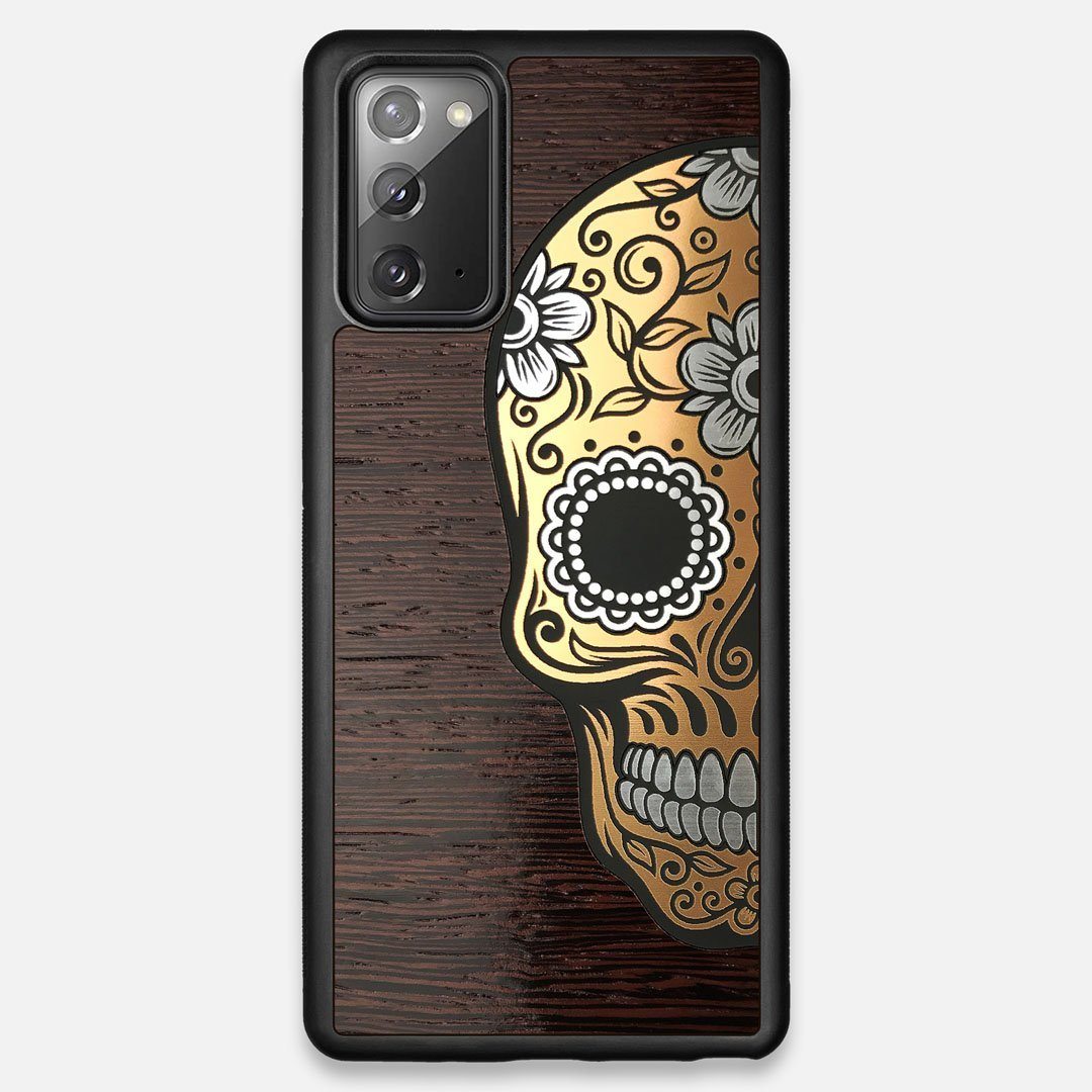 Front view of the Calavera Wood Sugar Skull Wood Galaxy Note 20 Case by Keyway Designs