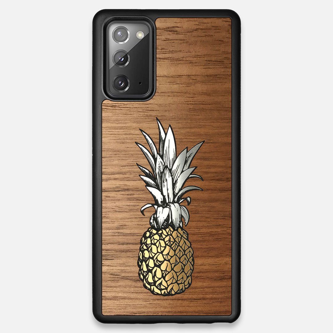Front view of the Pineapple Walnut Wood Galaxy Note 20 Case by Keyway Designs