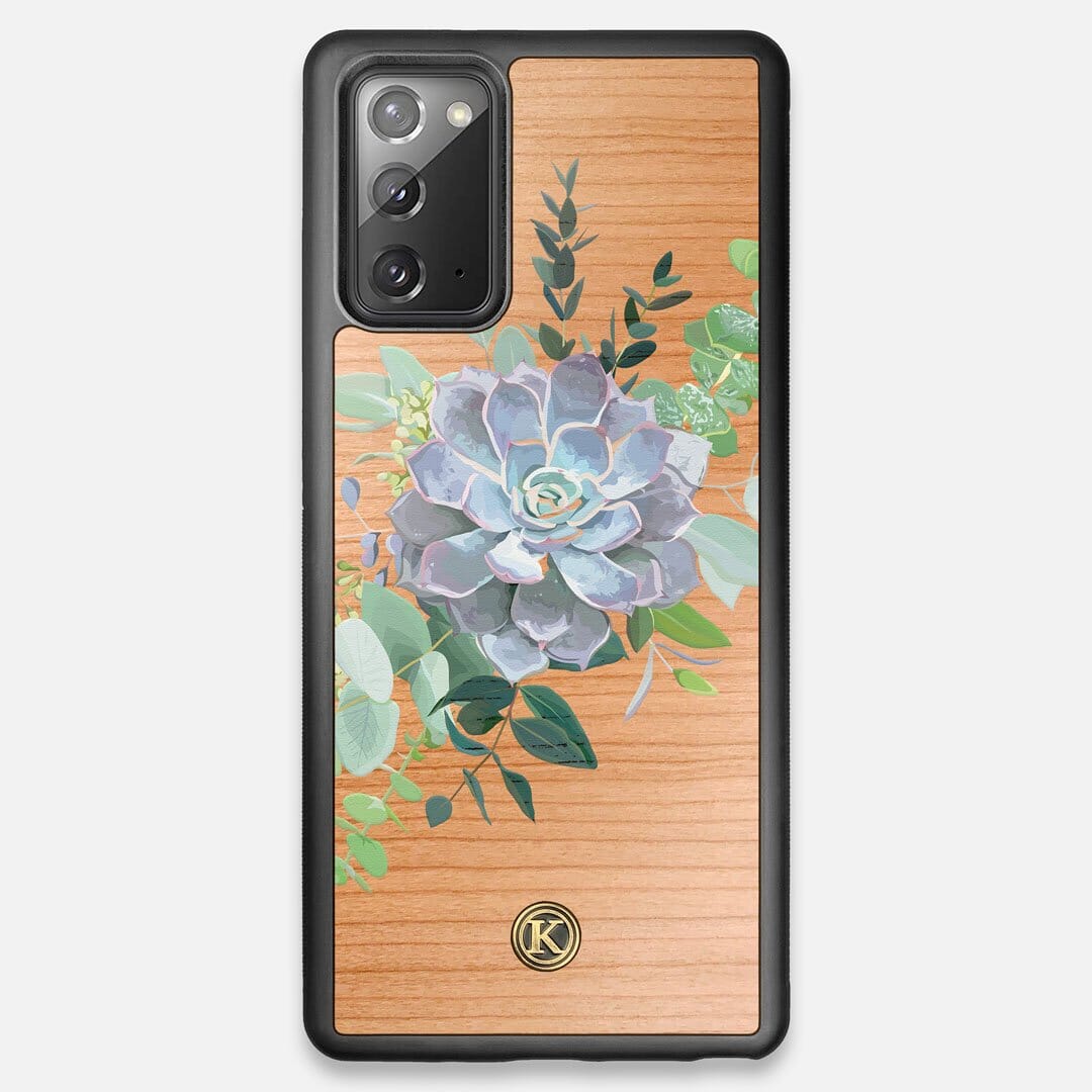 Front view of the print centering around a succulent, Echeveria Pollux on Cherry wood Galaxy Note 20 Case by Keyway Designs